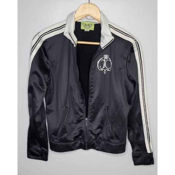 Vintage Y2K Juicy Couture Track Jacket Large Black White Satin Rare "Love G&P" - Picture 6 of 7